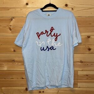 Comfort Colors Light Blue Tee with Red White and Blue Script